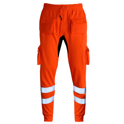 MS9 SEA1 Men's Hi Viz Vis High Visibility Fleece Slim Fit Work Cargo Painter Trousers Joggers Bottoms