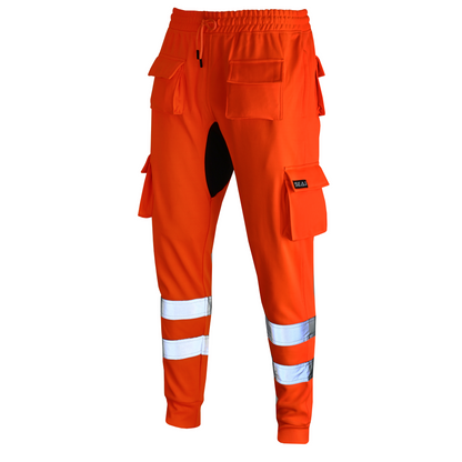 MS9 SEA1 Men's Hi Viz Vis High Visibility Fleece Slim Fit Work Cargo Painter Trousers Joggers Bottoms