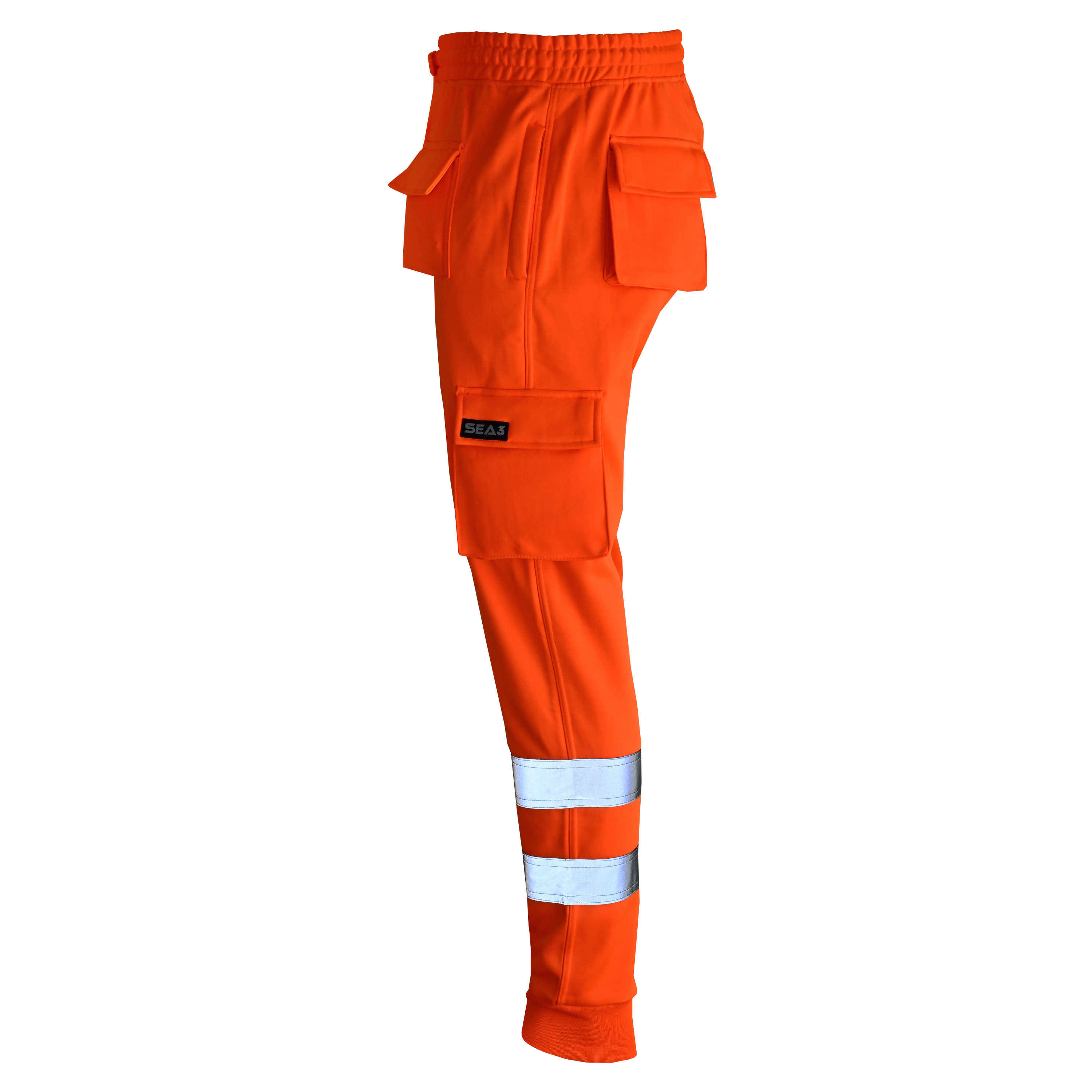 MS9 SEA1 Men's Hi Viz Vis High Visibility Fleece Slim Fit Work Cargo Painter Trousers Joggers Bottoms