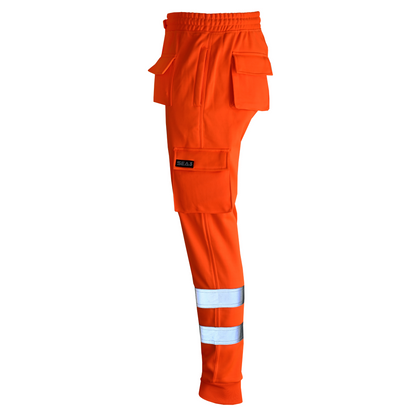 MS9 SEA1 Men's Hi Viz Vis High Visibility Fleece Slim Fit Work Cargo Painter Trousers Joggers Bottoms