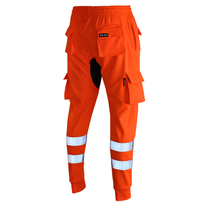 MS9 SEA1 Men's Hi Viz Vis High Visibility Fleece Slim Fit Work Cargo Painter Trousers Joggers Bottoms