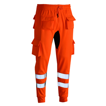 MS9 SEA1 Men's Hi Viz Vis High Visibility Fleece Slim Fit Work Cargo Painter Trousers Joggers Bottoms