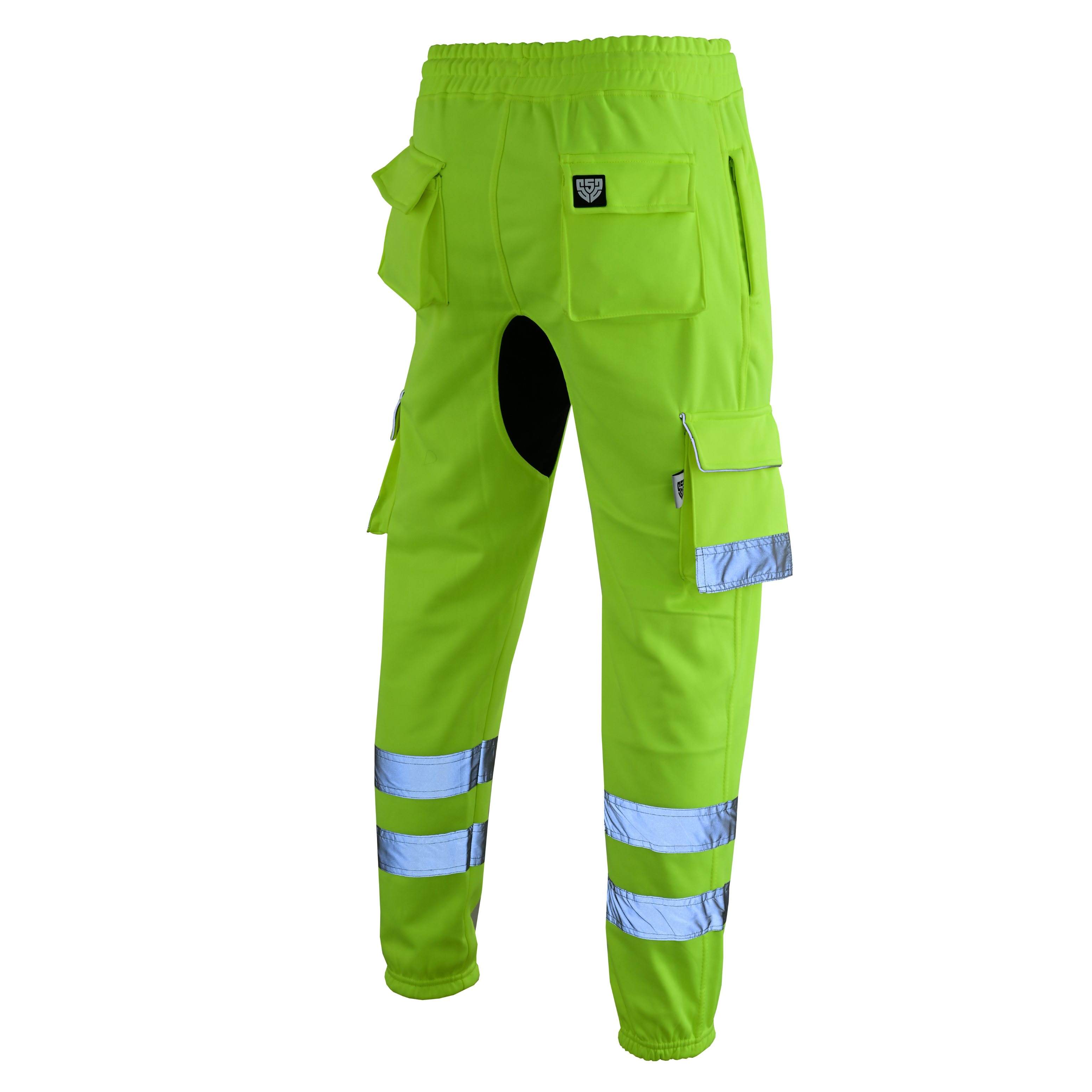 MS9 SS2 Men's Hi Viz Vis High Visibility Pocket Reflective Tape Fleece Regular Fit Work Cargo Painter Trousers Joggers Bottoms