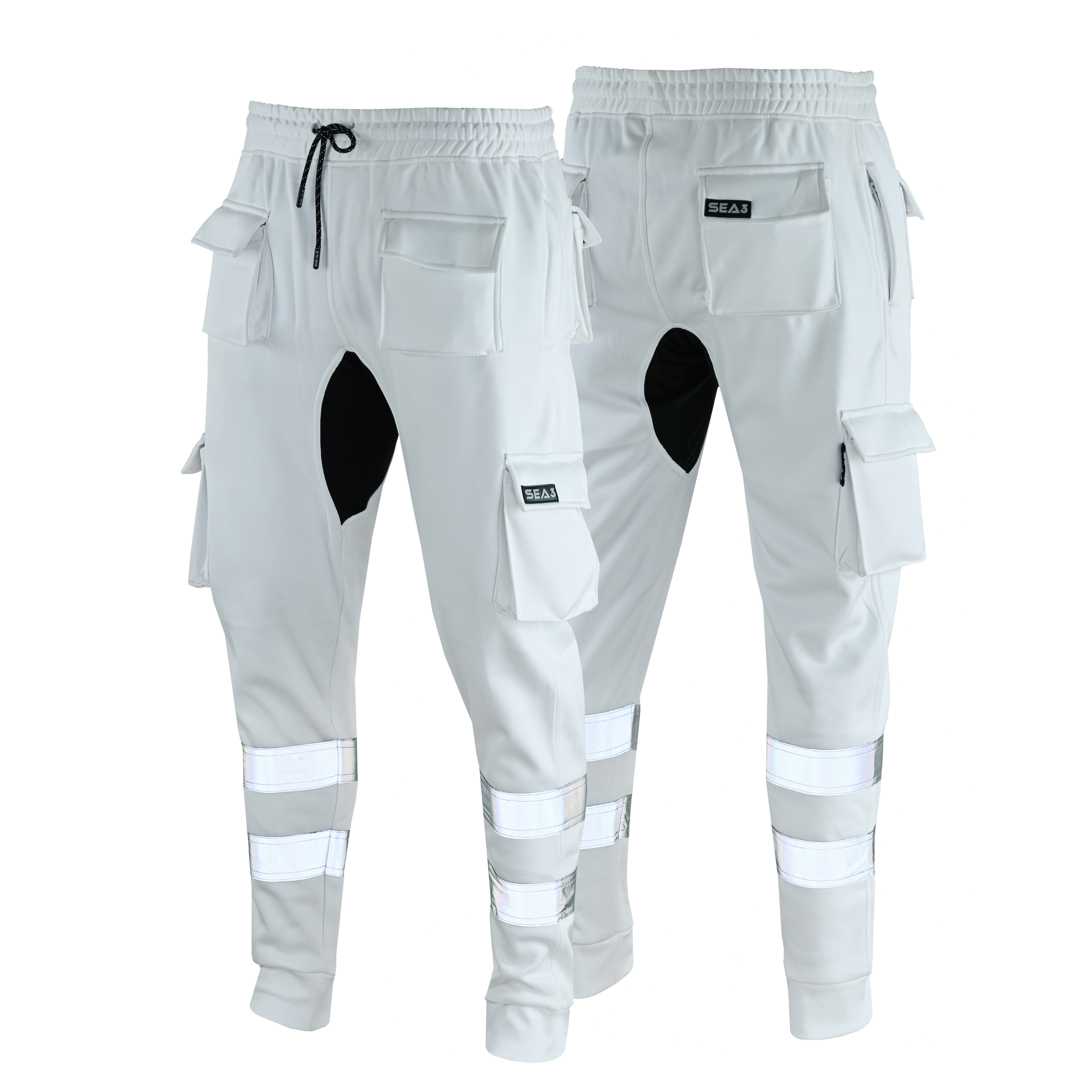 MS9 SEA1 Men's Hi Viz Vis High Visibility Fleece Slim Fit Work Cargo Painter Trousers Joggers Bottoms