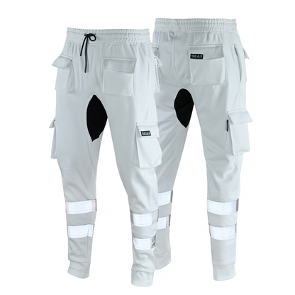 MS9 SEA1 Men's Hi Viz Vis High Visibility Fleece Slim Fit Work Cargo Painter Trousers Joggers Bottoms