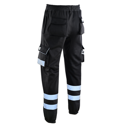 MS9 Men's Painters Fleece Cargo Work Trousers - Drawstring Joggers, Polyester Fleece, White & Black, Sizes 26-34