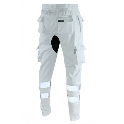 MS9 SEA1 Men's Hi Viz Vis High Visibility Fleece Slim Fit Work Cargo Painter Trousers Joggers Bottoms