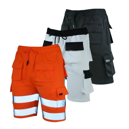 MS9 Men's Fleece Shorts Cargo Pockets Tracksuit Jogging Work Utility Shorts Hi viz Vis High Vissibility H5
