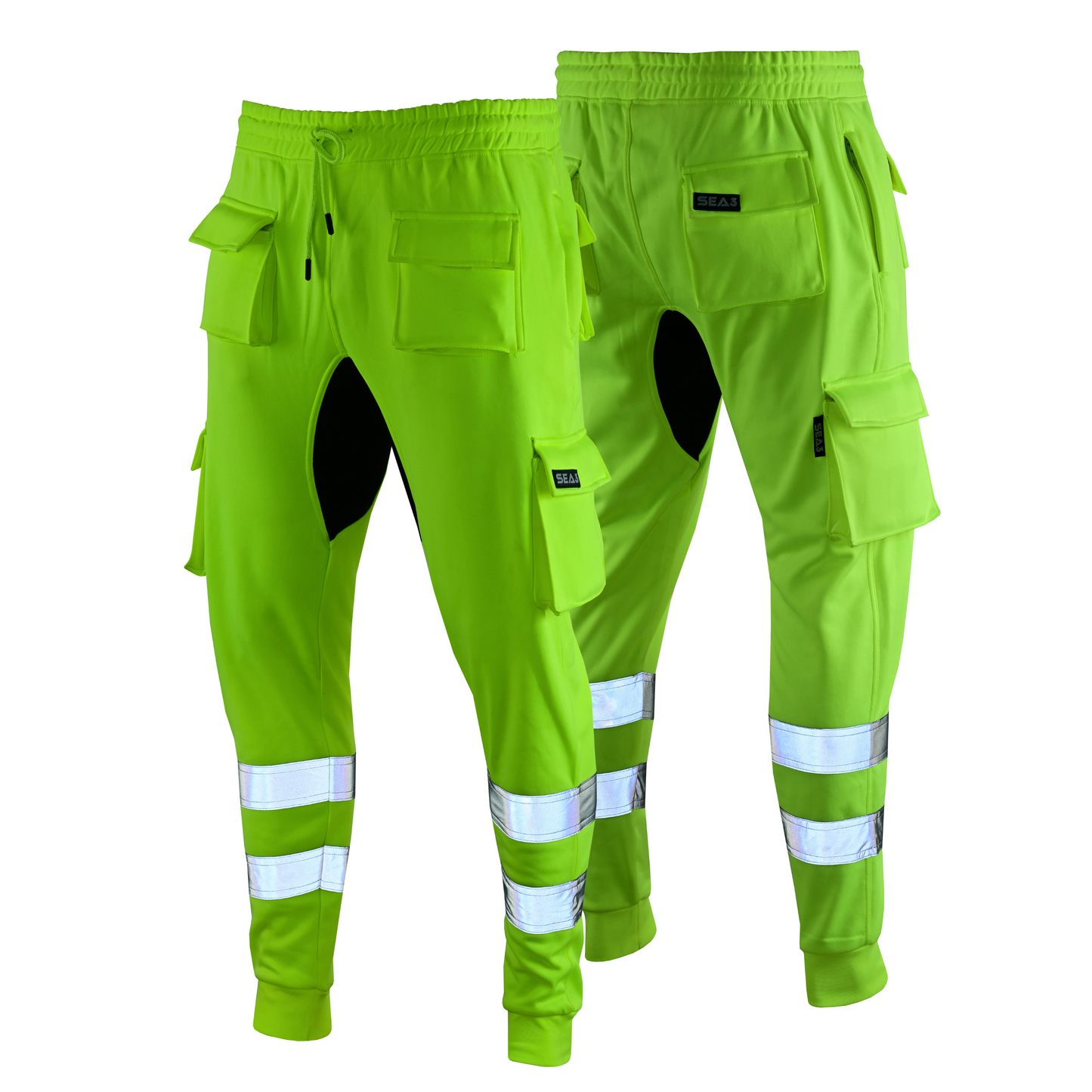 MS9 SEA1 Men's Hi Viz Vis High Visibility Fleece Slim Fit Work Cargo Painter Trousers Joggers Bottoms