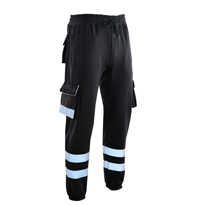 MS9 SS2 Men's Hi Viz Vis High Visibility Pocket Reflective Tape Fleece Regular Fit Work Cargo Painter Trousers Joggers Bottoms