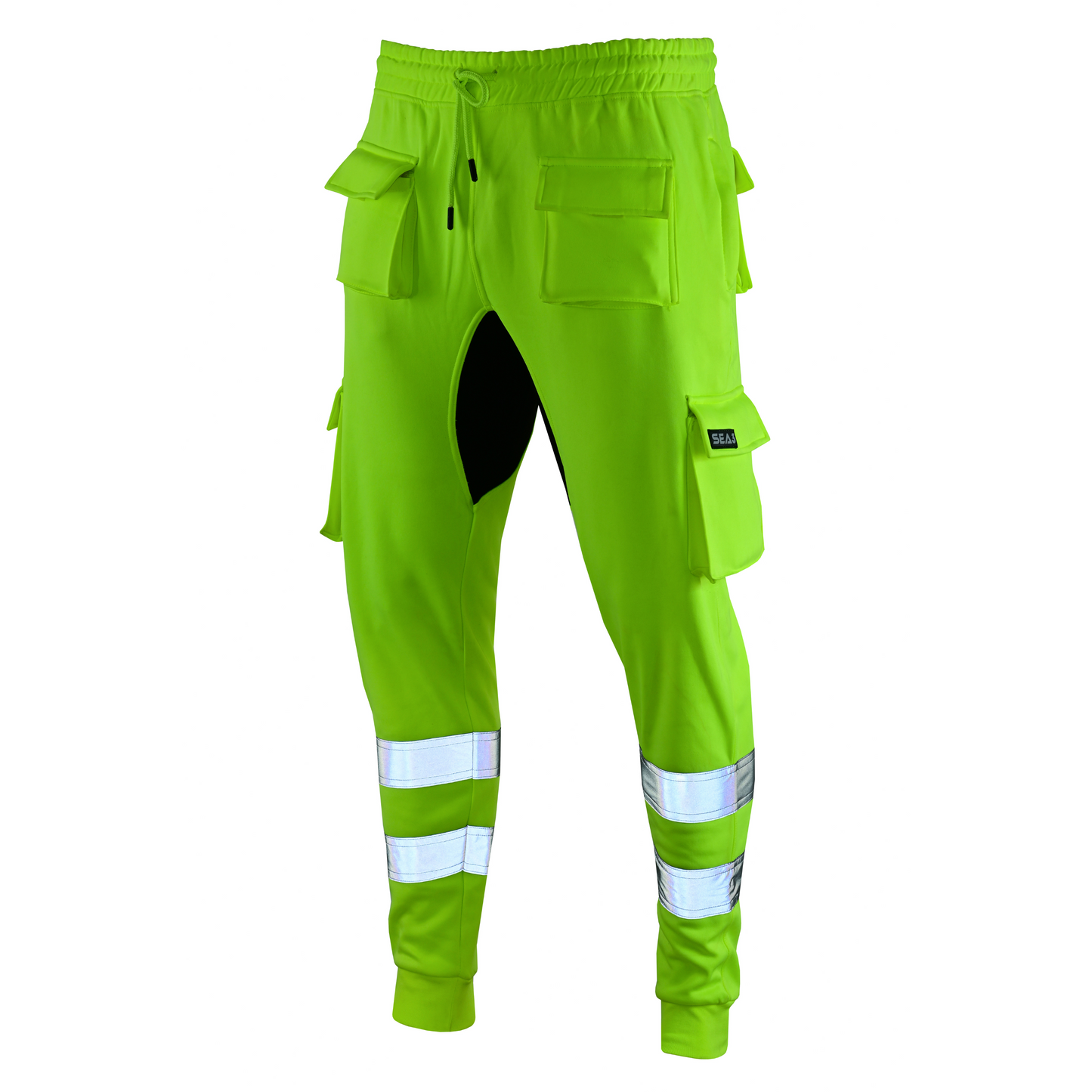 MS9 SEA1 Men's Hi Viz Vis High Visibility Fleece Slim Fit Work Cargo Painter Trousers Joggers Bottoms