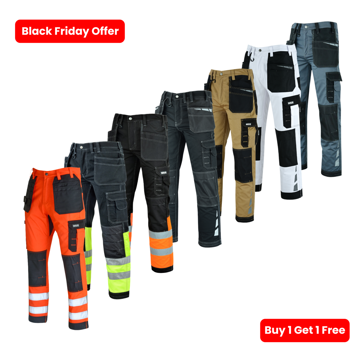 MS9 Mens Hi Viz Vis  Cargo Combat Holster Pockets Tactical Working Work Trouser Trousers Pants Jeans