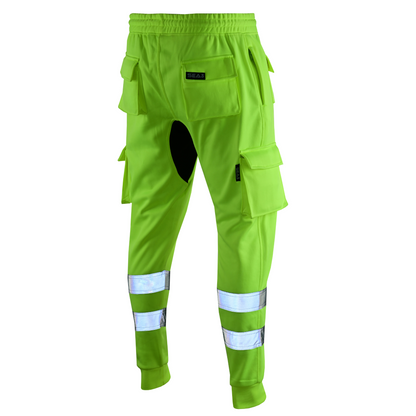 MS9 SEA1 Men's Hi Viz Vis High Visibility Fleece Slim Fit Work Cargo Painter Trousers Joggers Bottoms