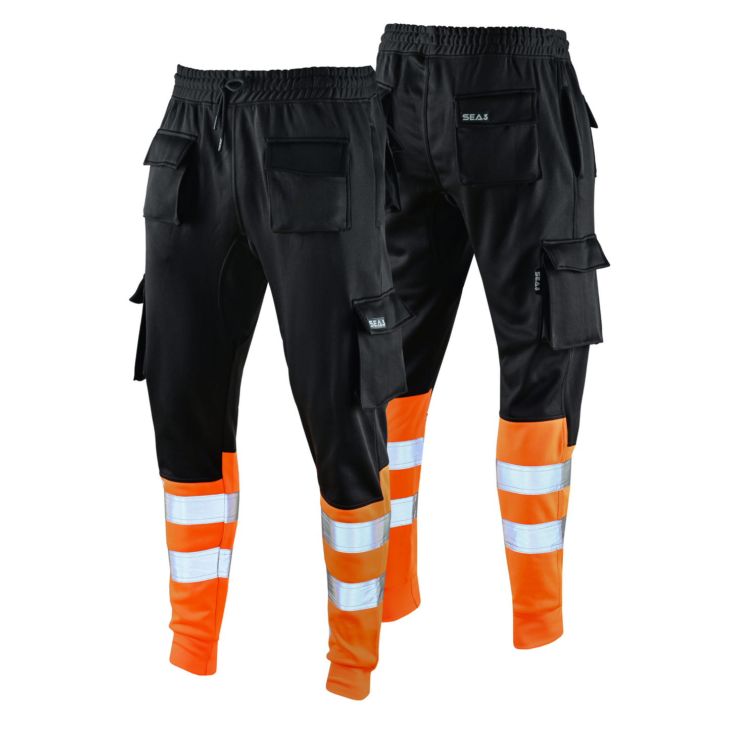 MS9 SEA1 Men's Hi Viz Vis High Visibility Fleece Slim Fit Work Cargo Painter Trousers Joggers Bottoms