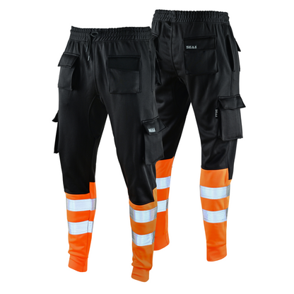MS9 SEA1 Men's Hi Viz Vis High Visibility Fleece Slim Fit Work Cargo Painter Trousers Joggers Bottoms