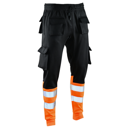 MS9 SEA1 Men's Hi Viz Vis High Visibility Fleece Slim Fit Work Cargo Painter Trousers Joggers Bottoms