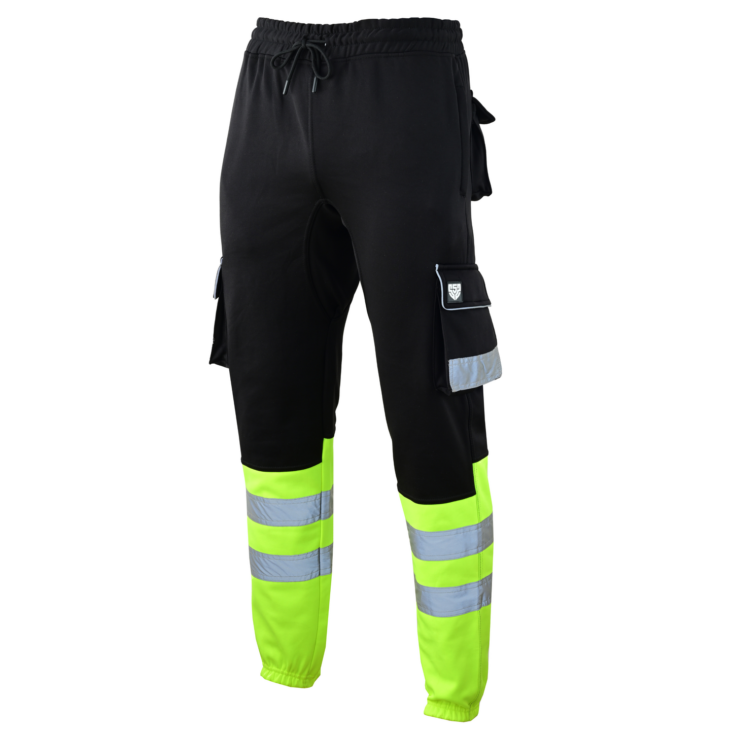 MS9 SS2 Men's Hi Viz Vis High Visibility Pocket Reflective Tape Fleece Regular Fit Work Cargo Painter Trousers Joggers Bottoms