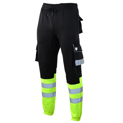 MS9 SS2 Men's Hi Viz Vis High Visibility Pocket Reflective Tape Fleece Regular Fit Work Cargo Painter Trousers Joggers Bottoms