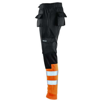 MS9 SEA1 Men's Hi Viz Vis High Visibility Fleece Slim Fit Work Cargo Painter Trousers Joggers Bottoms