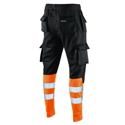 MS9 SEA1 Men's Hi Viz Vis High Visibility Fleece Slim Fit Work Cargo Painter Trousers Joggers Bottoms