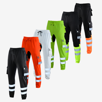 MS9 SS2 Men's Hi Viz Vis High Visibility Pocket Reflective Tape Fleece Regular Fit Work Cargo Painter Trousers Joggers Bottoms
