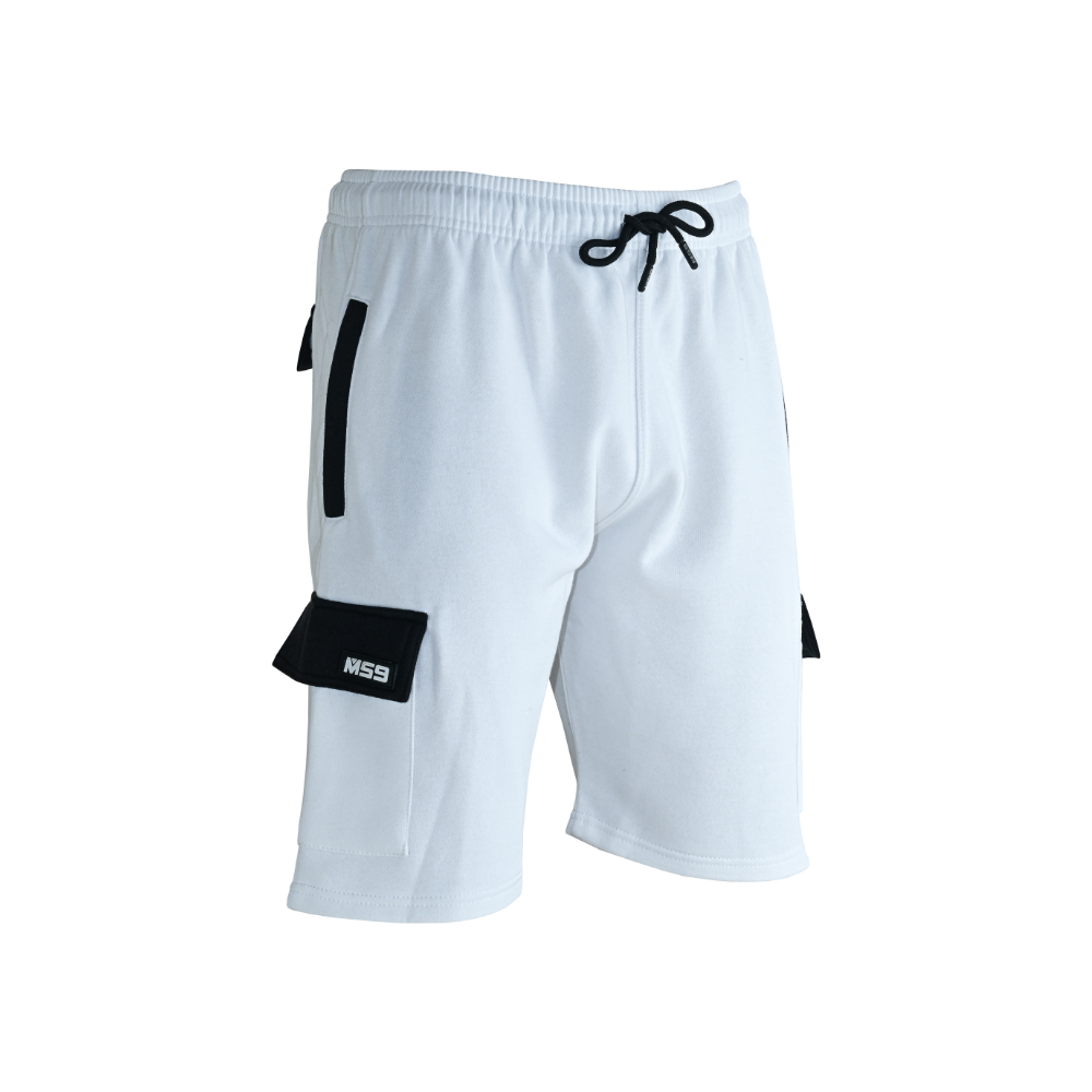 MS9 H15 White Men's Cargo Jogging Fleece Work Shorts - MS9