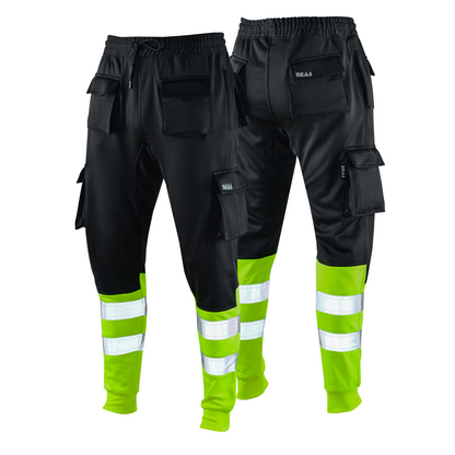 MS9 SEA1 Men's Hi Viz Vis High Visibility Fleece Slim Fit Work Cargo Painter Trousers Joggers Bottoms