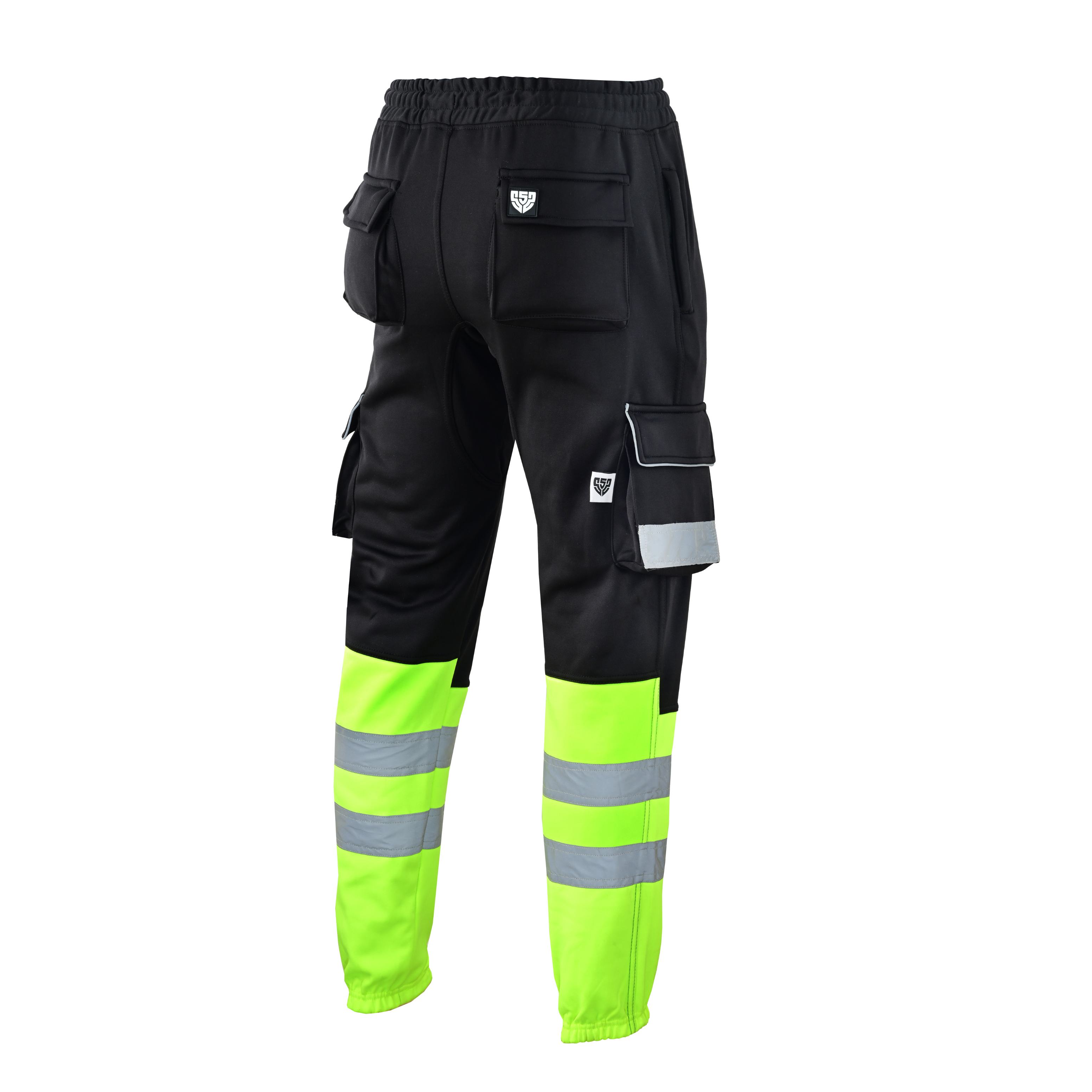 MS9 SS2 Men's Hi Viz Vis High Visibility Pocket Reflective Tape Fleece Regular Fit Work Cargo Painter Trousers Joggers Bottoms