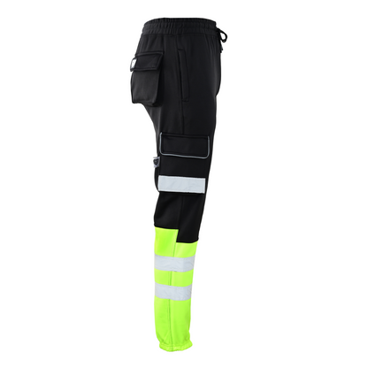 MS9 SS2 Men's Hi Viz Vis High Visibility Pocket Reflective Tape Fleece Regular Fit Work Cargo Painter Trousers Joggers Bottoms