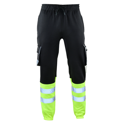 MS9 SS2 Men's Hi Viz Vis High Visibility Pocket Reflective Tape Fleece Regular Fit Work Cargo Painter Trousers Joggers Bottoms