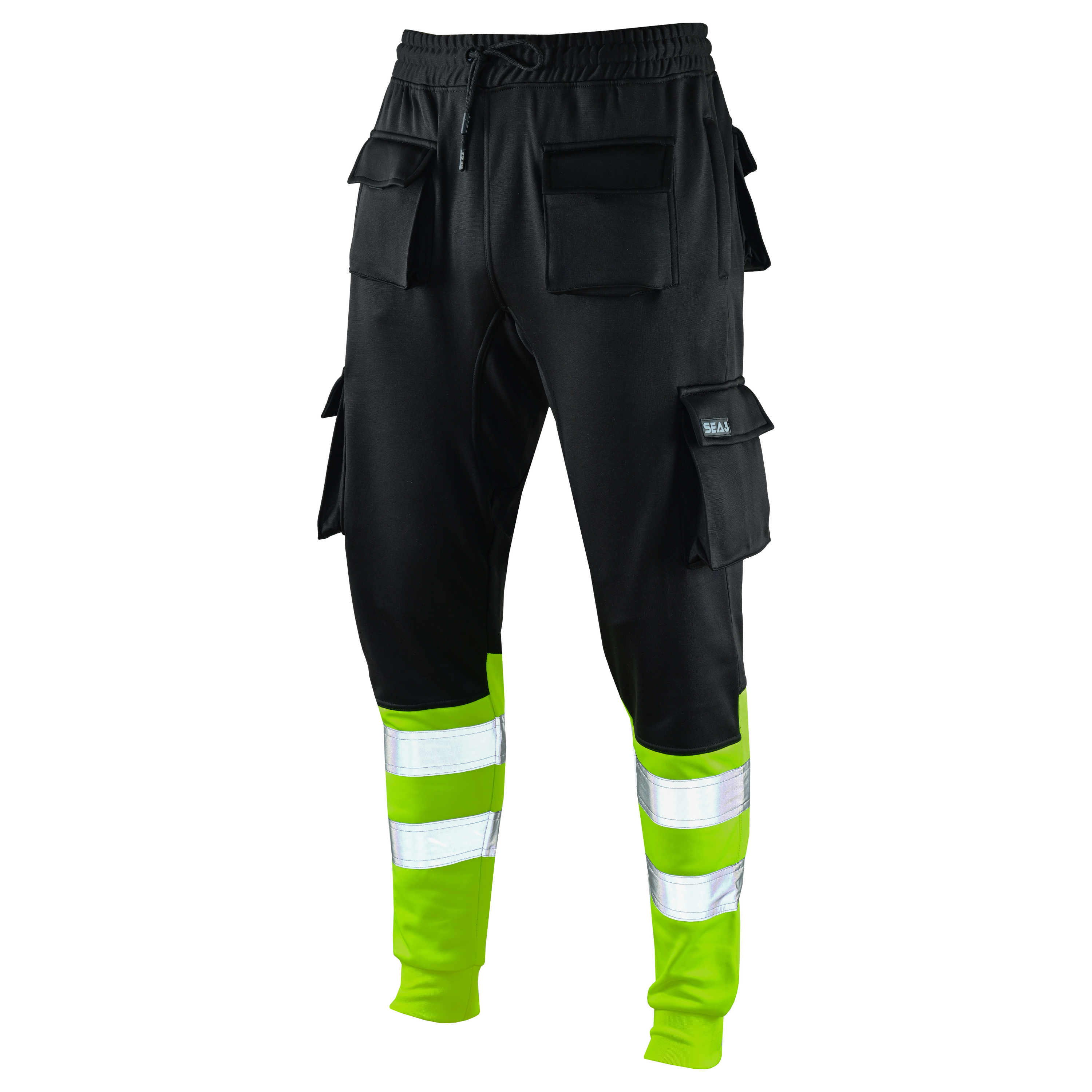 MS9 SEA1 Men's Hi Viz Vis High Visibility Fleece Slim Fit Work Cargo Painter Trousers Joggers Bottoms