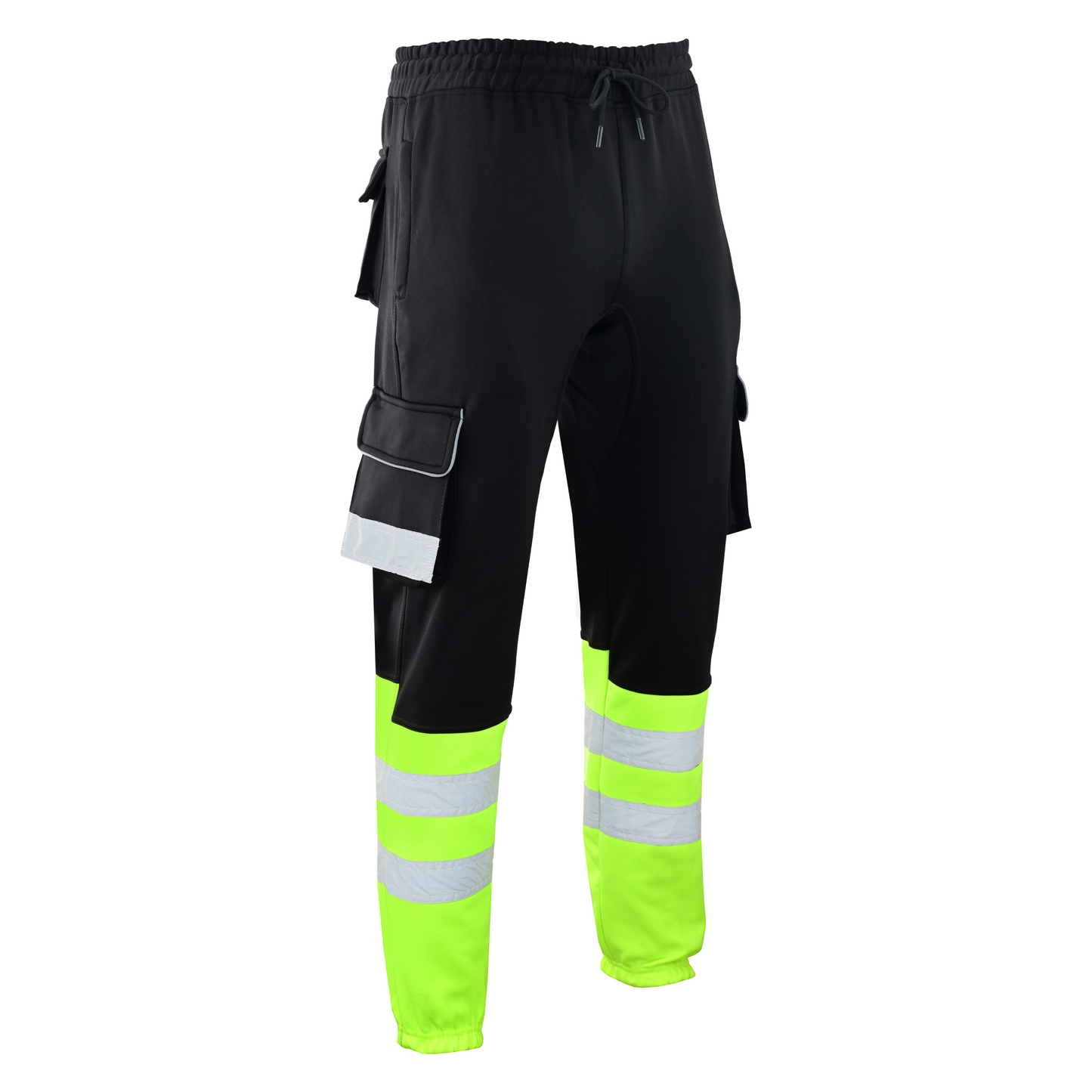 MS9 SS2 Men's Hi Viz Vis High Visibility Pocket Reflective Tape Fleece Regular Fit Work Cargo Painter Trousers Joggers Bottoms