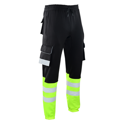 MS9 SS2 Men's Hi Viz Vis High Visibility Pocket Reflective Tape Fleece Regular Fit Work Cargo Painter Trousers Joggers Bottoms