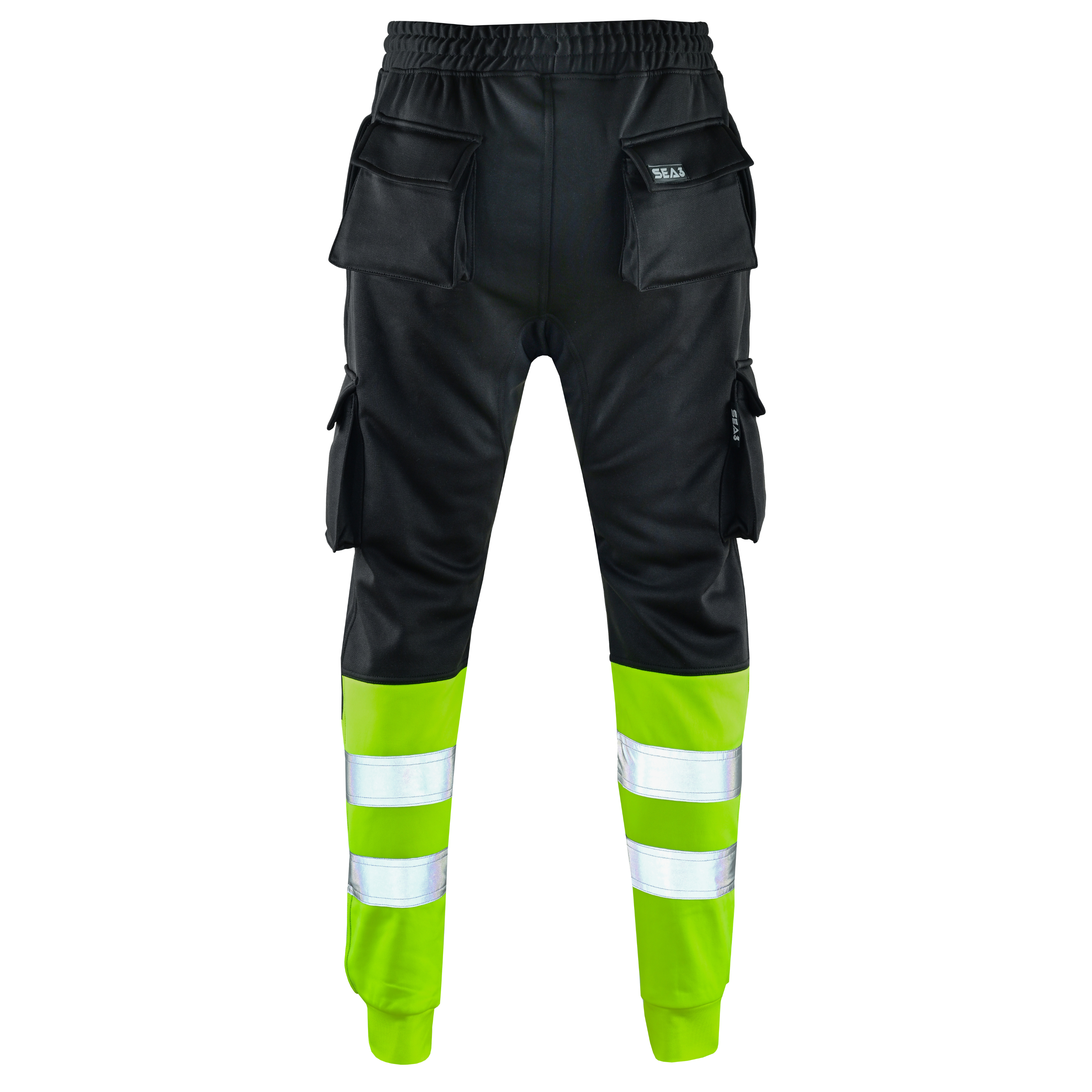 MS9 SEA1 Men's Hi Viz Vis High Visibility Fleece Slim Fit Work Cargo Painter Trousers Joggers Bottoms