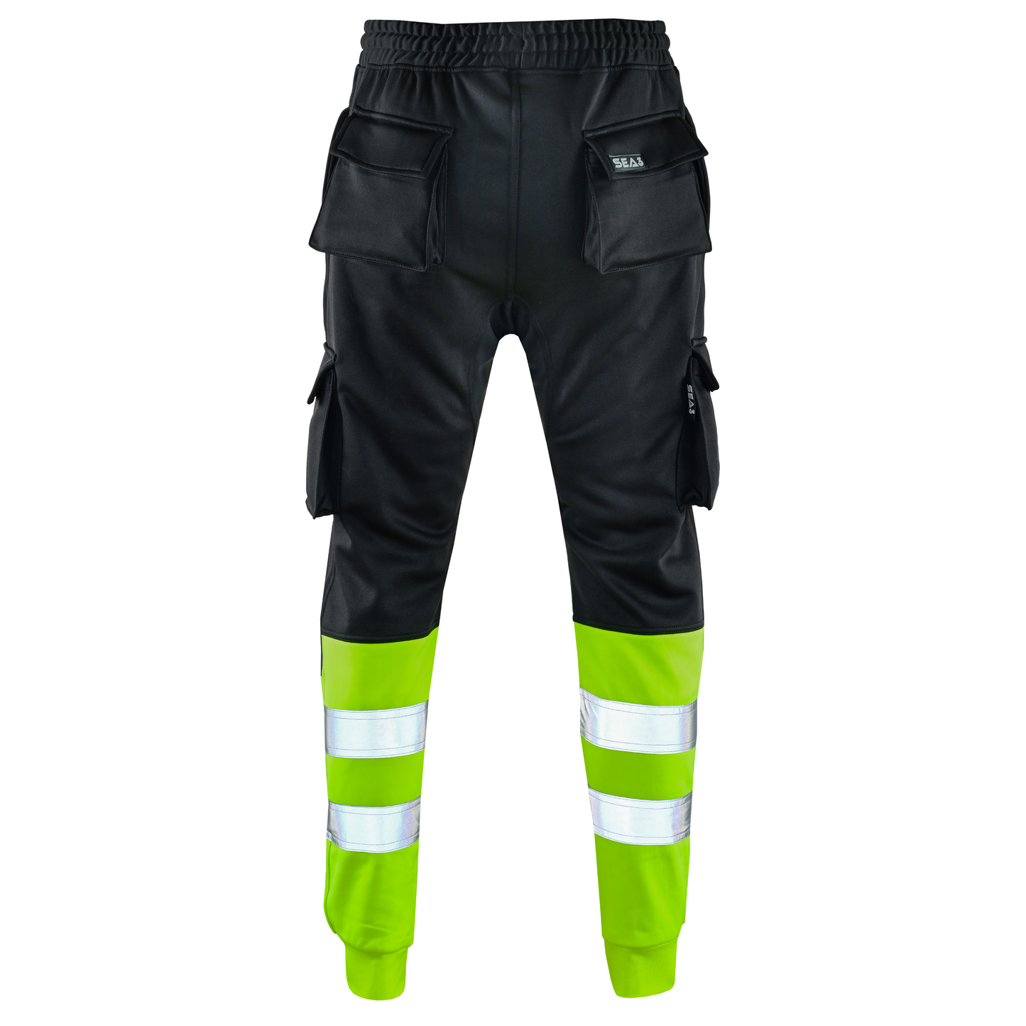 MS9 SEA1 Men's Hi Viz Vis High Visibility Fleece Slim Fit Work Cargo Painter Trousers Joggers Bottoms