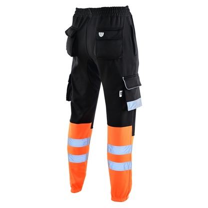 MS9 SS2 Men's Hi Viz Vis High Visibility Pocket Reflective Tape Fleece Regular Fit Work Cargo Painter Trousers Joggers Bottoms