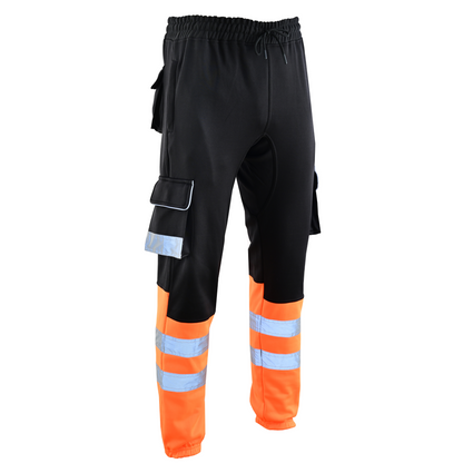 MS9 SS2 Men's Hi Viz Vis High Visibility Pocket Reflective Tape Fleece Regular Fit Work Cargo Painter Trousers Joggers Bottoms