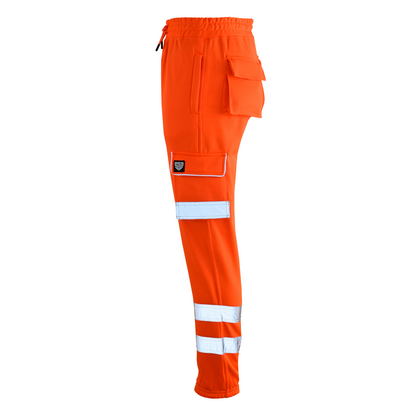 MS9 SS2 Men's Hi Viz Vis High Visibility Pocket Reflective Tape Fleece Regular Fit Work Cargo Painter Trousers Joggers Bottoms
