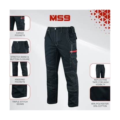 MS9 1140 Mens Cargo Multi Pockets Work Trouser - MS9