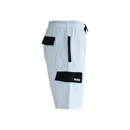MS9 H15 White Men's Cargo Jogging Fleece Work Shorts - MS9