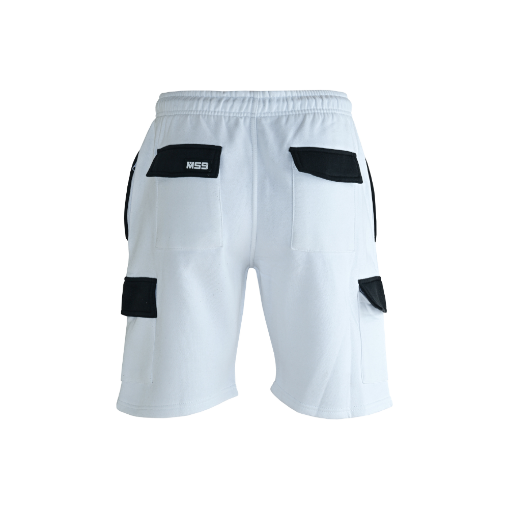 MS9 H15 White Men's Cargo Jogging Fleece Work Shorts - MS9