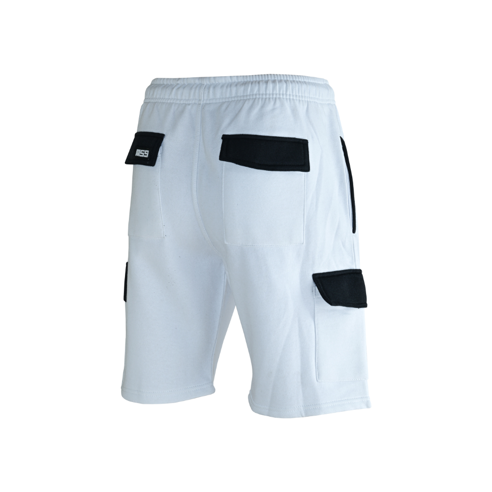 MS9 H15 White Men's Cargo Jogging Fleece Work Shorts - MS9