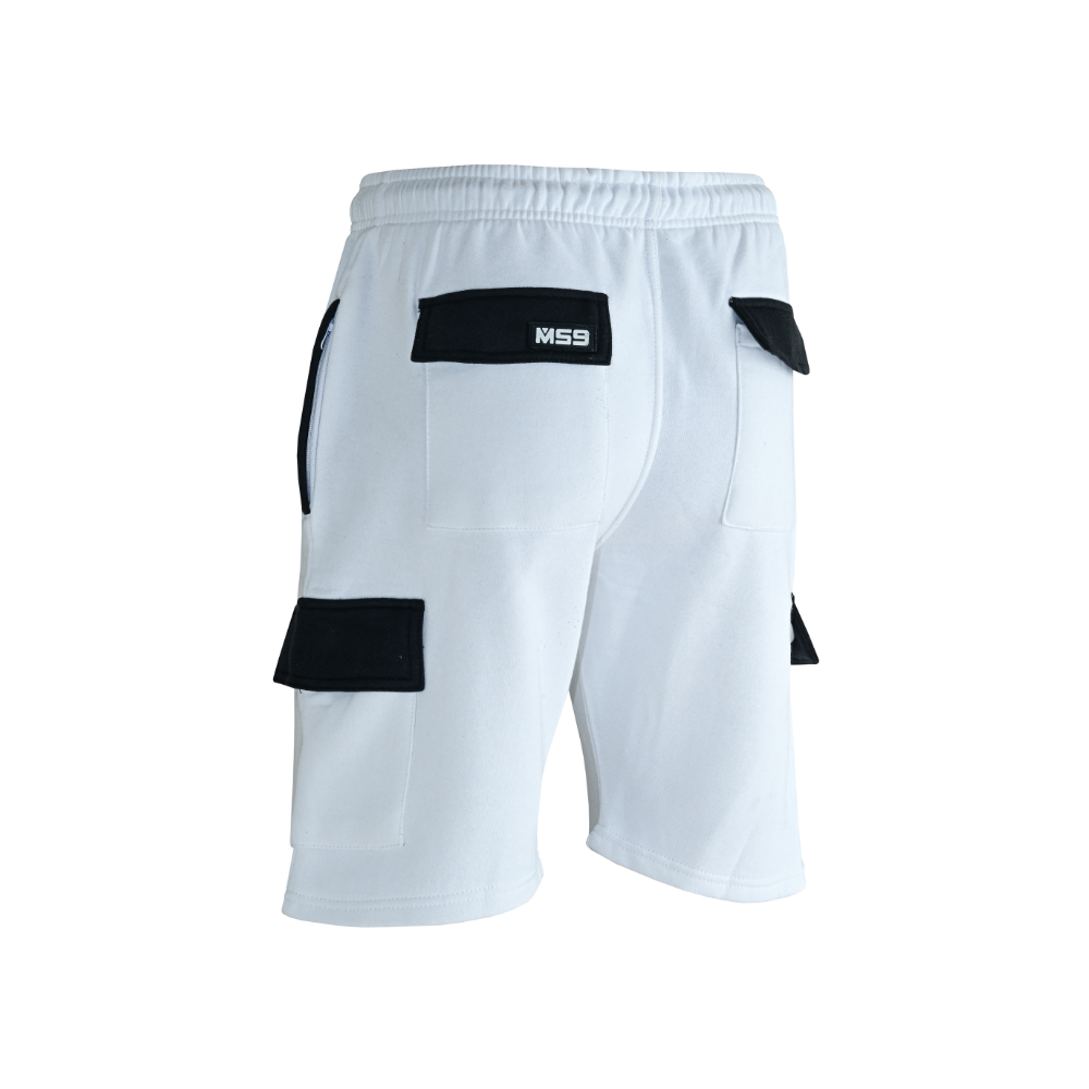 MS9 H15 White Men's Cargo Jogging Fleece Work Shorts - MS9