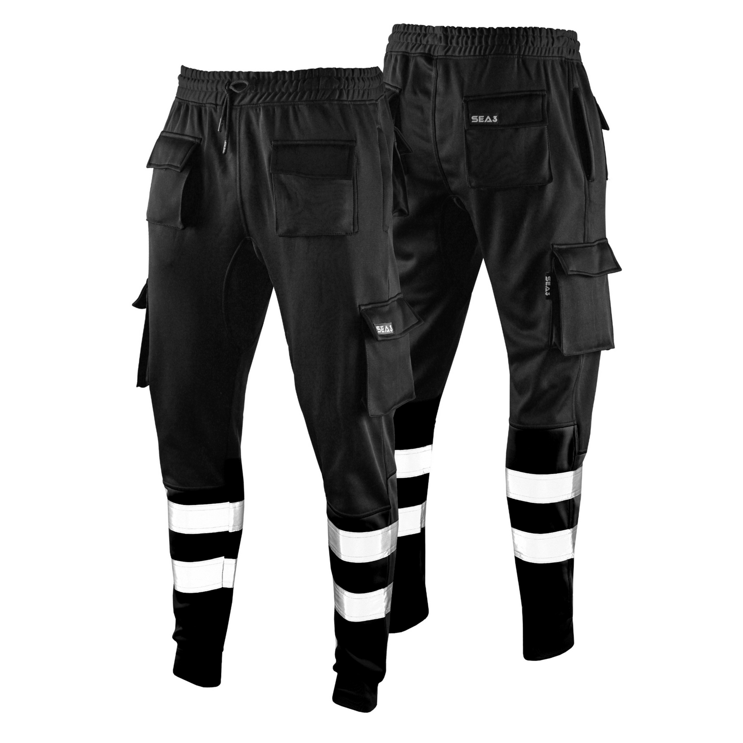 MS9 SEA1 Men's Hi Viz Vis High Visibility Fleece Slim Fit Work Cargo Painter Trousers Joggers Bottoms