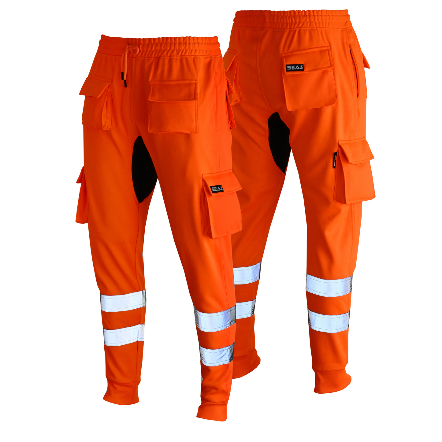 MS9 SEA1 Men's Hi Viz Vis High Visibility Fleece Slim Fit Work Cargo Painter Trousers Joggers Bottoms