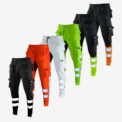 MS9 SEA1 Men's Hi Viz Vis High Visibility Fleece Slim Fit Work Cargo Painter Trousers Joggers Bottoms