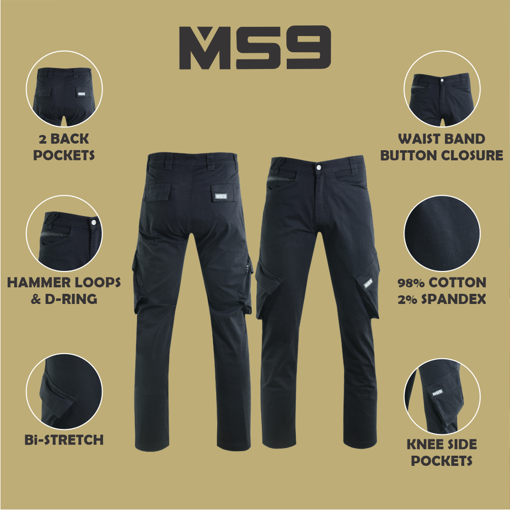Mens Cargo Slim Fit Work Trousers Pants MS9 Workwear