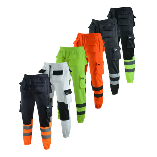 MS9 H1 Men's Hi Viz Vis High Visibility Fleece Regular Fit Work Cargo Painter Trousers Joggers Bottoms