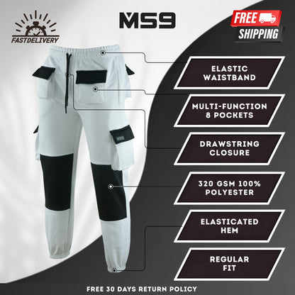 MS9 men's painter fleece work trouser jogger comfortable and durable in regular fitting for easy movement during work multi functional pockets and side zip pockets for essentials mobile phone etc 