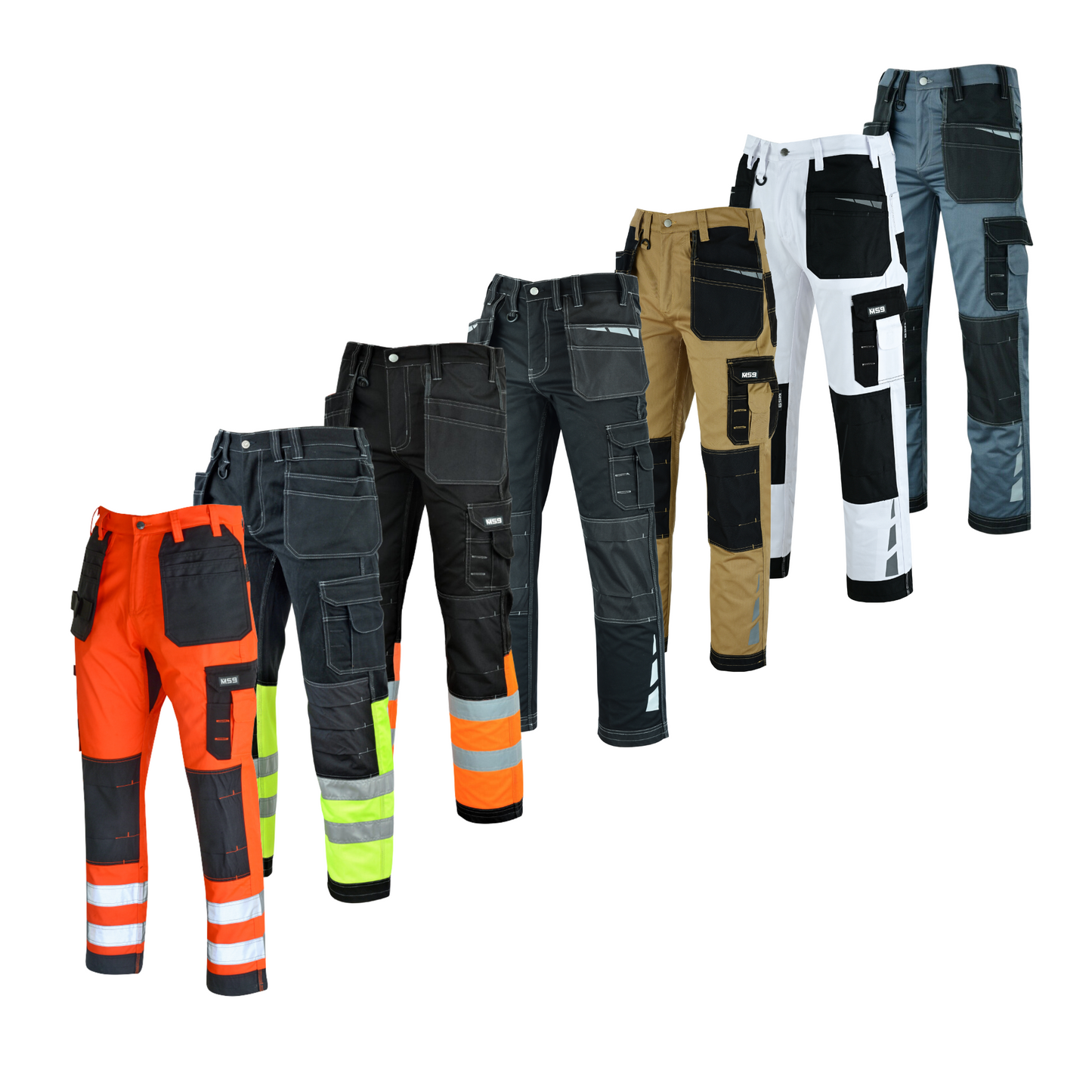 MS9 Mens Hi Viz Vis  Cargo Combat Holster Pockets Tactical Working Work Trouser Trousers Pants Jeans